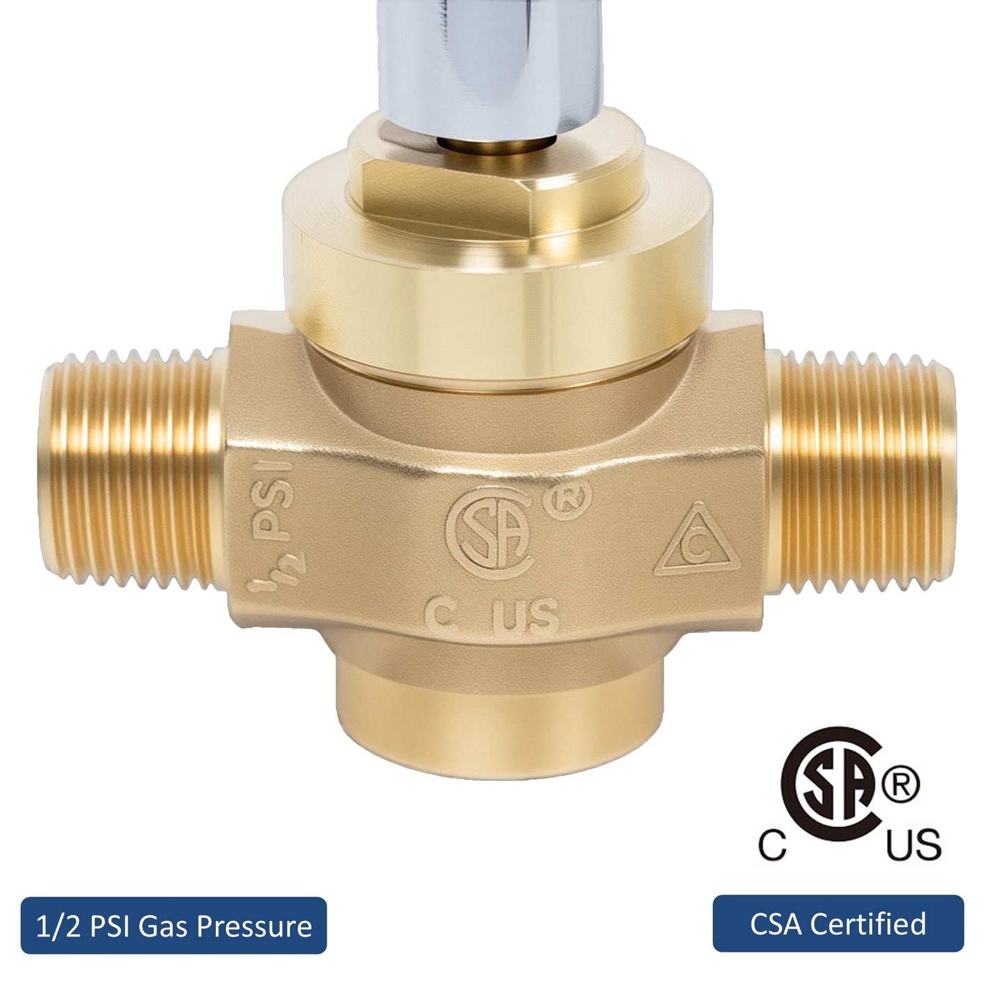 Leyso WR-GV Copper Gas Valve with Handle for Commercial Chinese Wok Range, CSA Approved, 1/2" NPT x 1/2" NPT, Marking: 1/2 PSI E CV-168