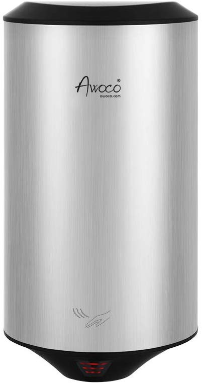 Awoco Round Stainless Steel 1350W 120V Automatic High Speed Commercial Hand Dryer, UL Listed, 1 Year Warranty