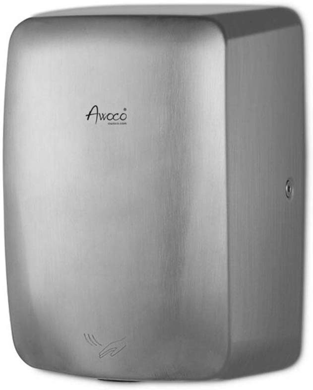Awoco Compact Stainless Steel Automatic High Speed Commercial Hand Dryer, 1350W 120V UL Listed, 1 Year Warranty