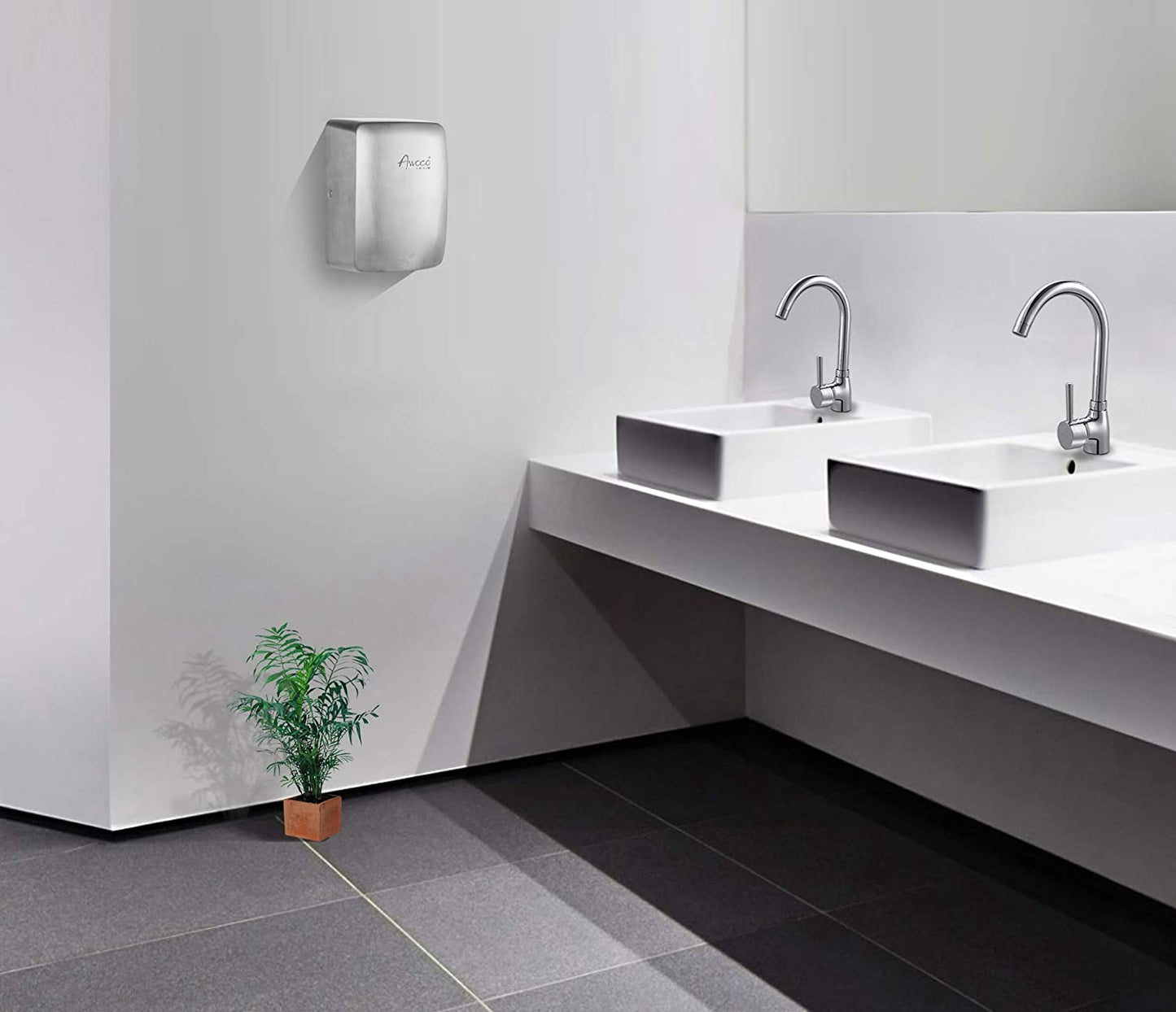 Awoco Compact Stainless Steel Automatic High Speed Commercial Hand Dryer, 1350W 120V UL Listed, 1 Year Warranty