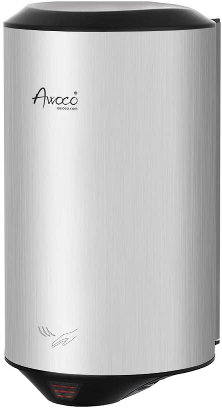 Awoco Round Stainless Steel 1350W 120V Automatic High Speed Commercial Hand Dryer, UL Listed, 1 Year Warranty