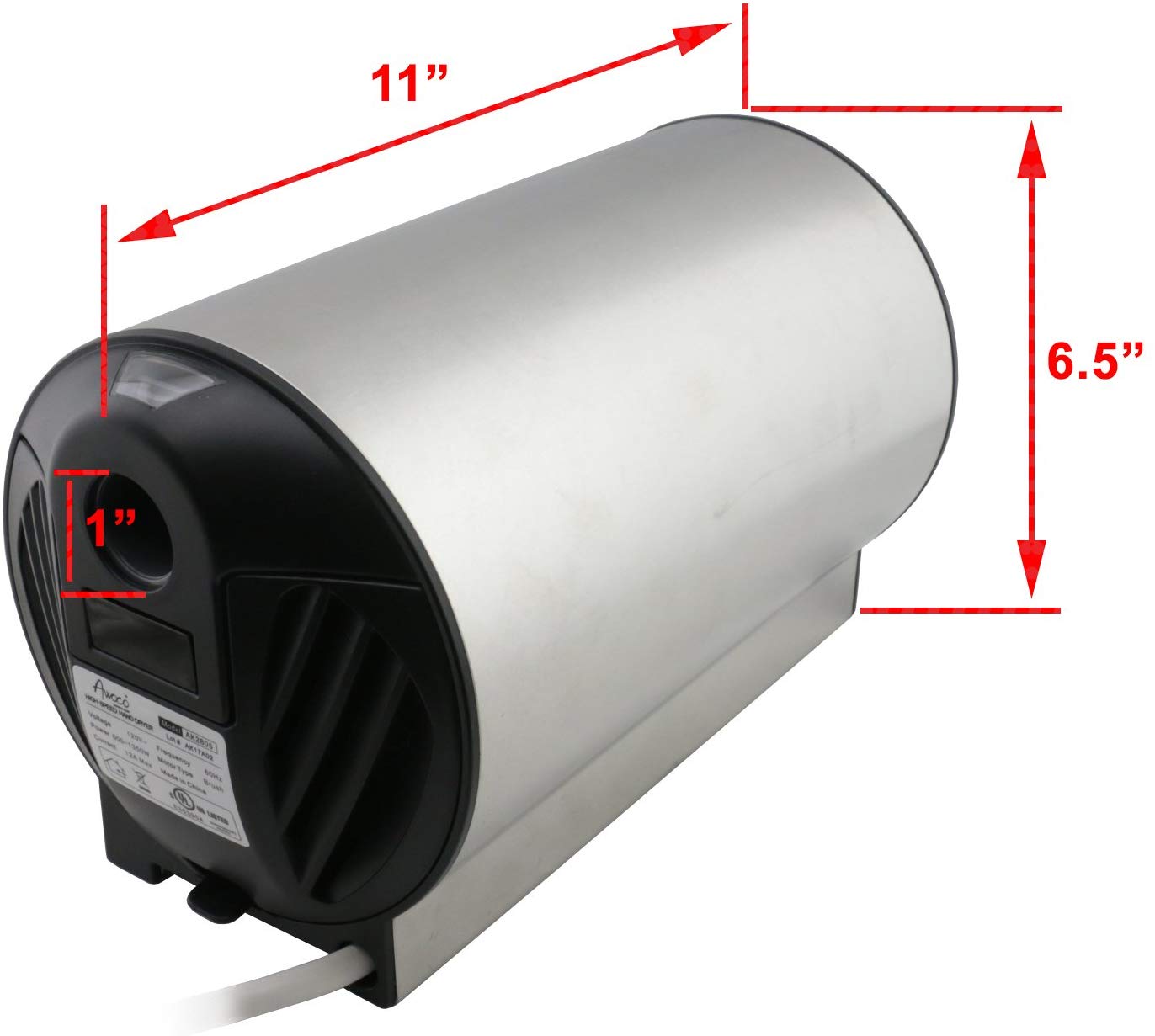 Awoco Round Stainless Steel 1350W 120V Automatic High Speed Commercial Hand Dryer, UL Listed, 1 Year Warranty