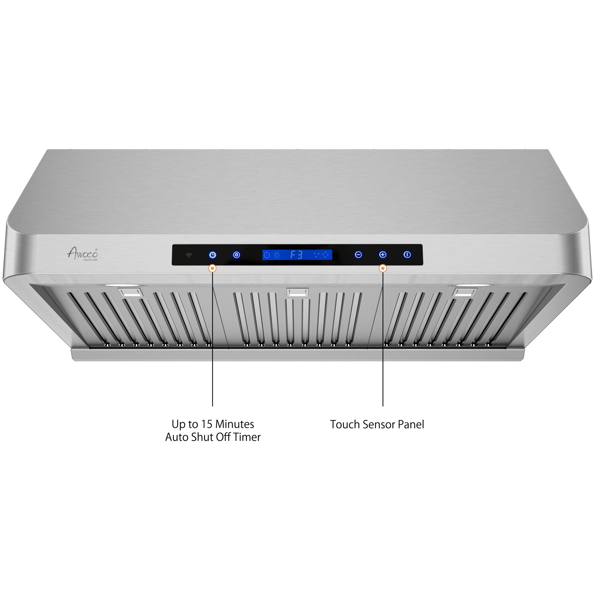 Awoco RH-S10-30E Supreme 10” High Stainless Steel Under Cabinet Range Hood 4 Speeds, 8” Round Top Vent, 1000CFM 2 LED Lights, Remote Control & External Oil Collector
