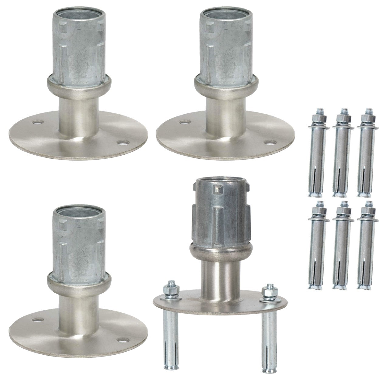 FT-SP3 4 Sets Stainless Steel Adjustable Flanged Feet for 1-5/8" O.D Tubing, 3-1/2" Diameter Table Round Base for Restaurant Equipment