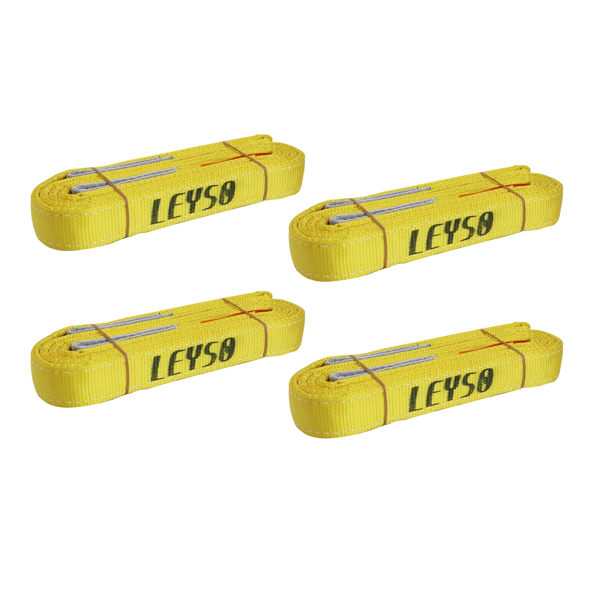 Leyso Multifunctional Heavy Duty Lift Sling Web Town Strap with Reinforced Loops and Wear Guard End (Yellow)