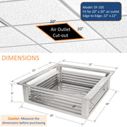 Leyso 20” Stainless Steel 4-Way Adjustable Air Diffuser for Evaporative Swamp Cooler, 22” x 22" Mounting Edge