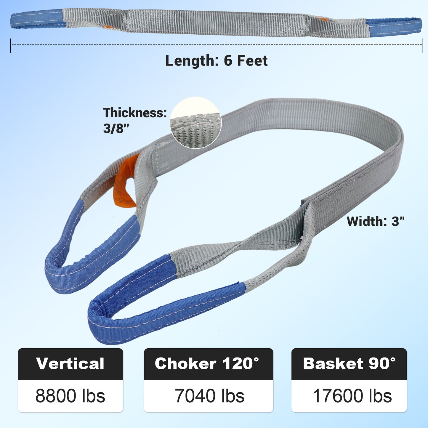 Leyso Purple Multifunctional Heavy Duty Lift Sling Web Town Strap with 5" Diameter Reinforced Loops and Wear Guard End