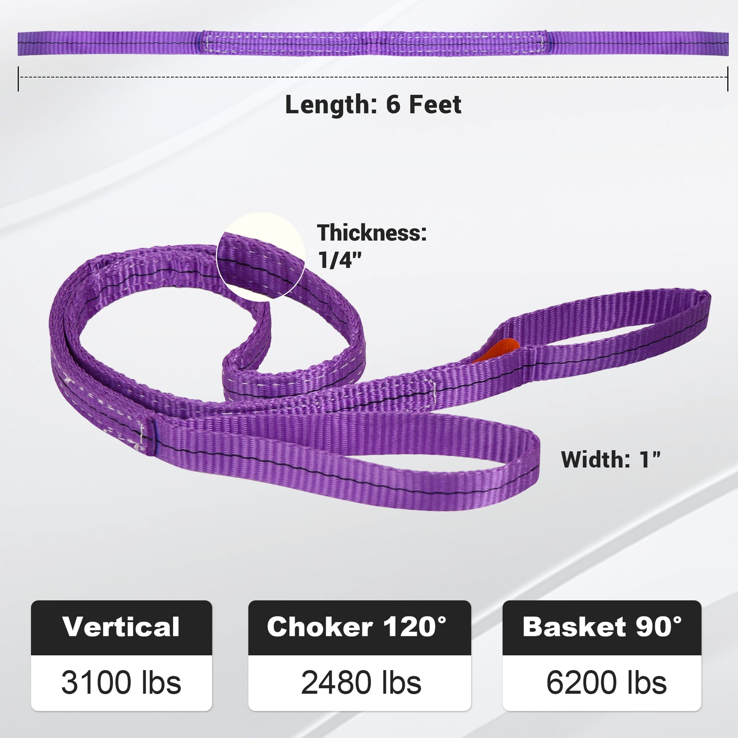 Leyso Purple Multifunctional Heavy Duty Lift Sling Web Town Strap with 5" Diameter Reinforced Loops and Wear Guard End