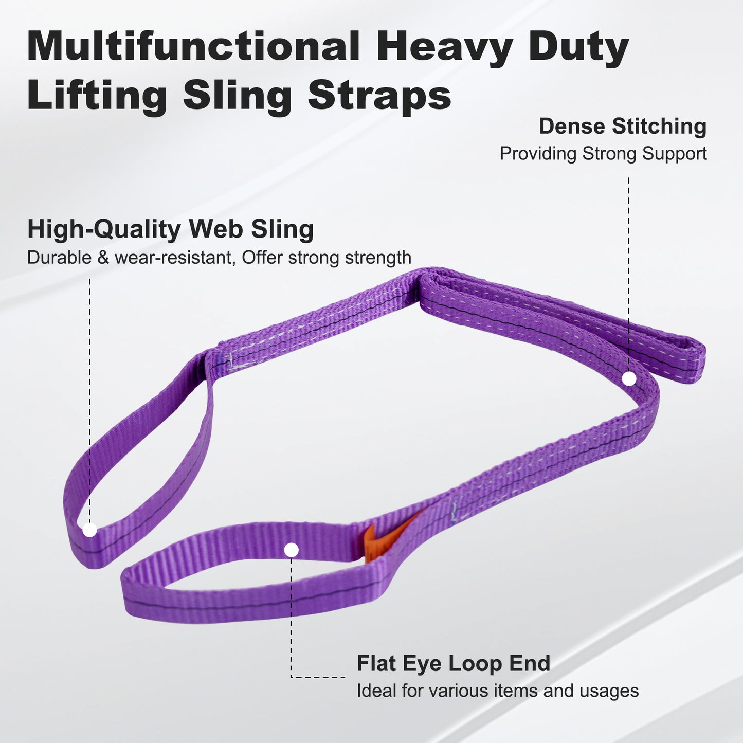 Leyso Purple Multifunctional Heavy Duty Lift Sling Web Town Strap with 5" Diameter Reinforced Loops and Wear Guard End