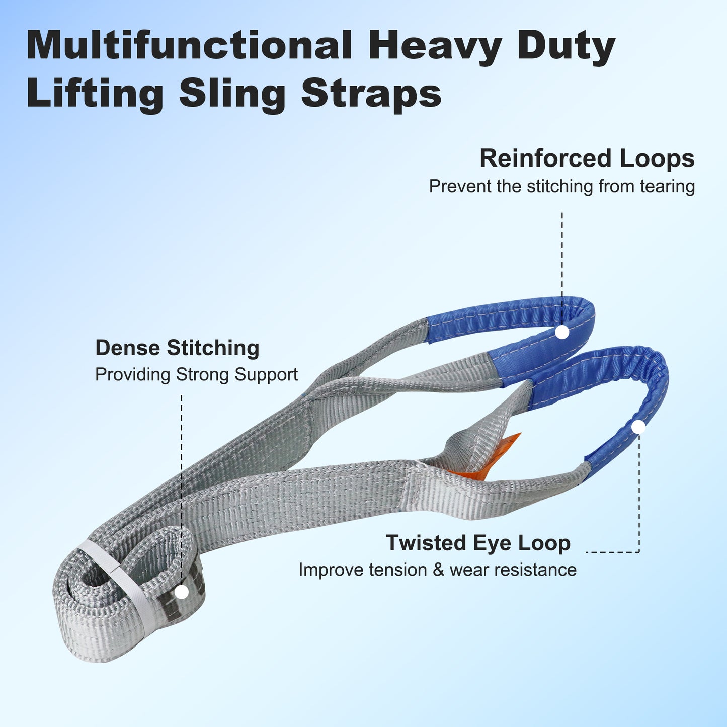 Leyso Purple Multifunctional Heavy Duty Lift Sling Web Town Strap with 5" Diameter Reinforced Loops and Wear Guard End