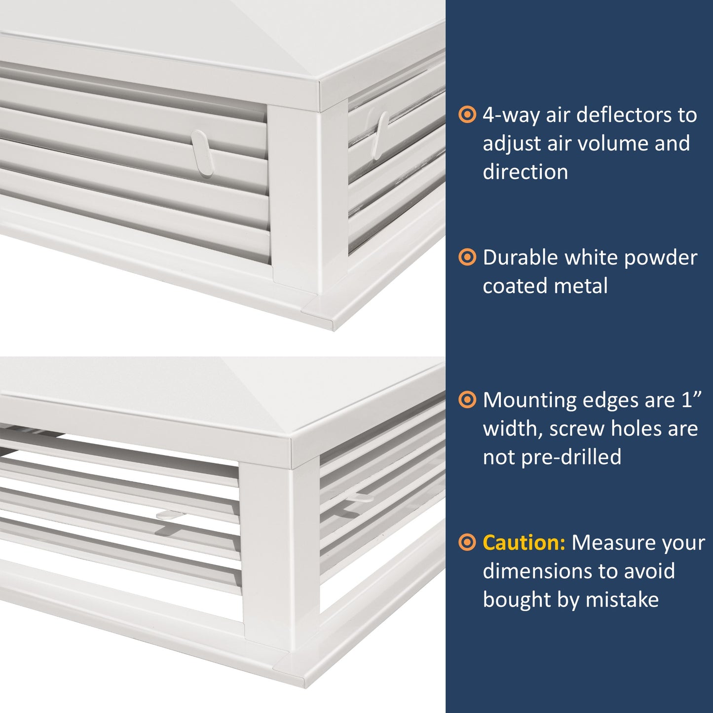 Leyso 16” White Powder Coated 4-Way Adjustable Air Diffuser for Evaporative Swamp Cooler, 18” x 18" Mounting Edge