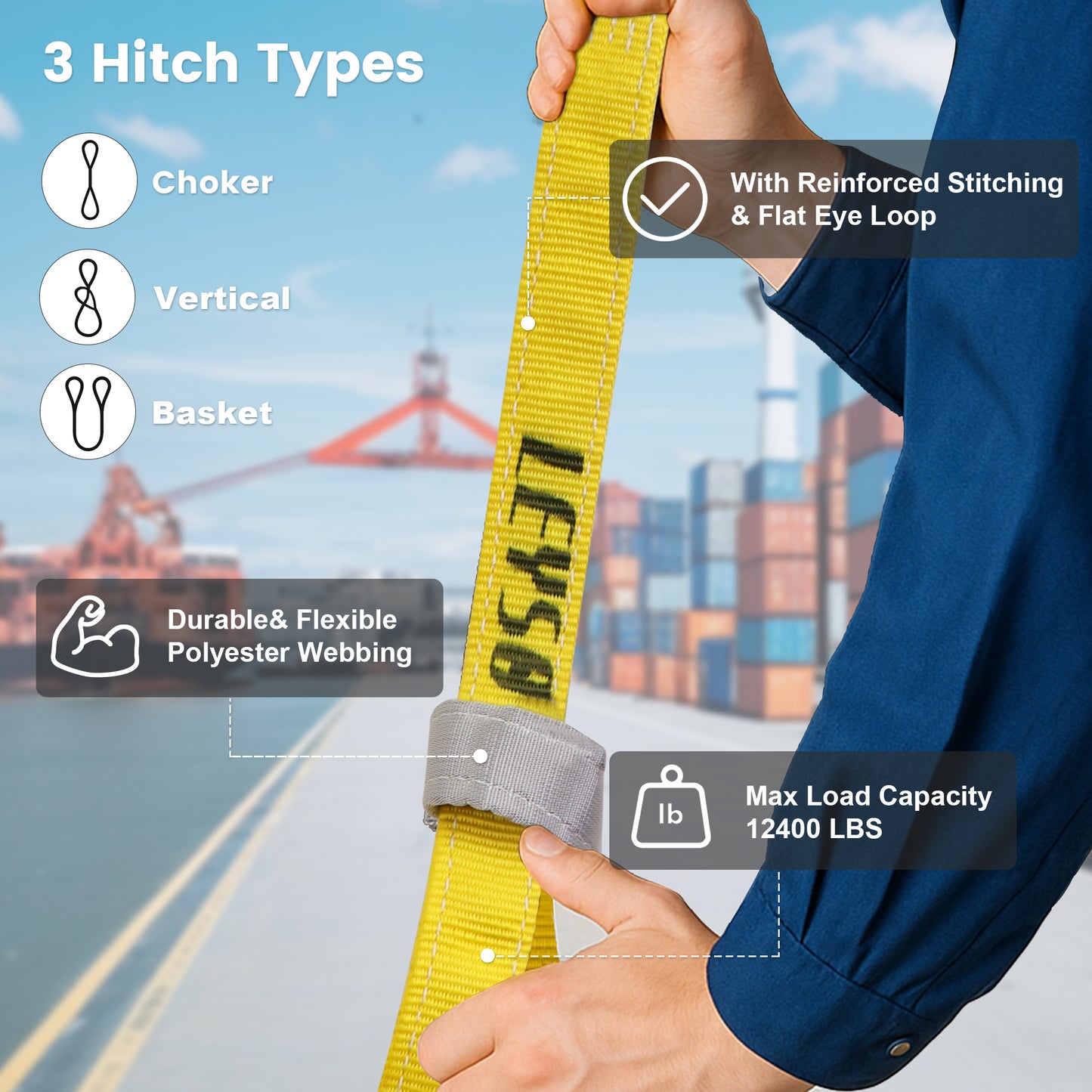 Leyso Purple Multifunctional Heavy Duty Lift Sling Web Town Strap with 5" Diameter Reinforced Loops and Wear Guard End