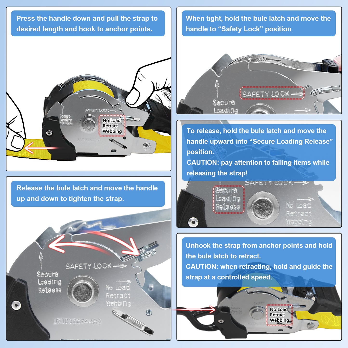 Leyso Retractable Ratchet Straps, Auto Ratchet Straps, Retractable Ratchet Tie Down Straps for Jet Skis, Motorcycles, Boats