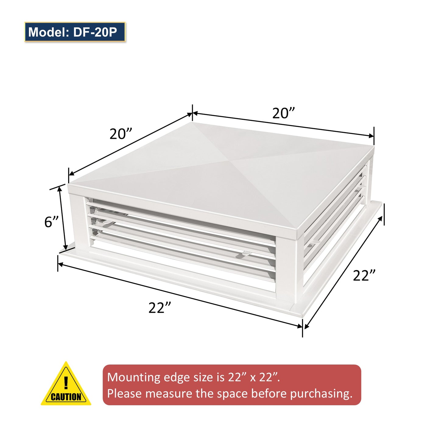 Leyso 20” White Powder Coated 4-Way Adjustable Air Diffuser for Evaporative Swamp Cooler, 22” x 22" Mounting Edge
