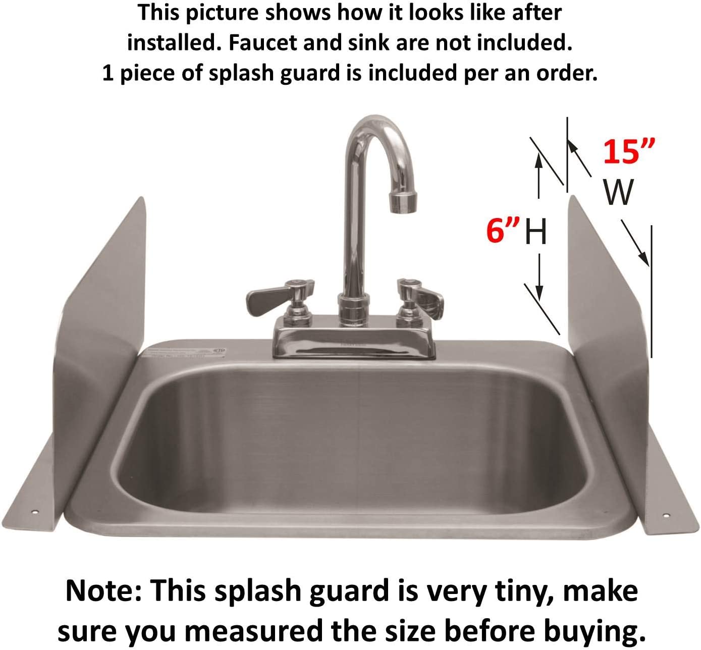 Leyso Stainless Steel Wall Mount Splash Guard for Commercial Restaurant Hand Sink and Compartment Prep Sink, NSF Certified (15" W x 6" H)