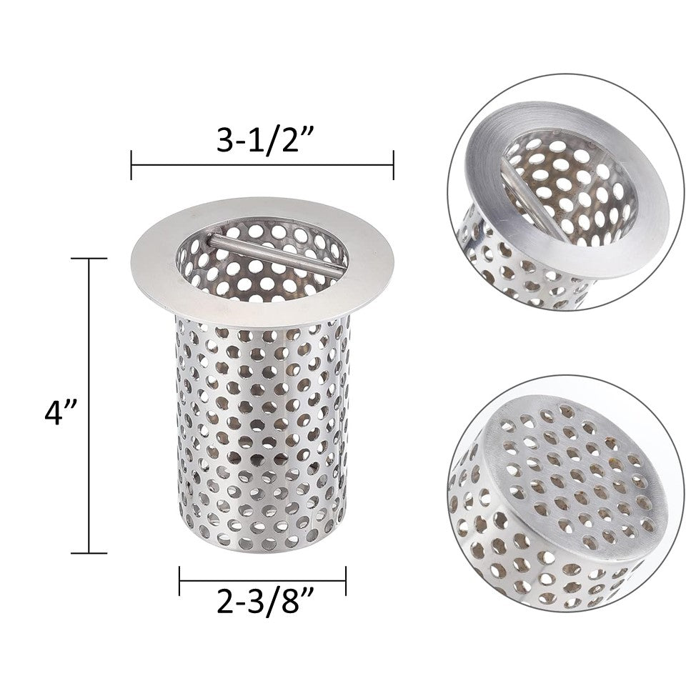 Leyso 3" Drain 4"H Stainless Steel Cylindrical Floor Sink Strainer with Handle