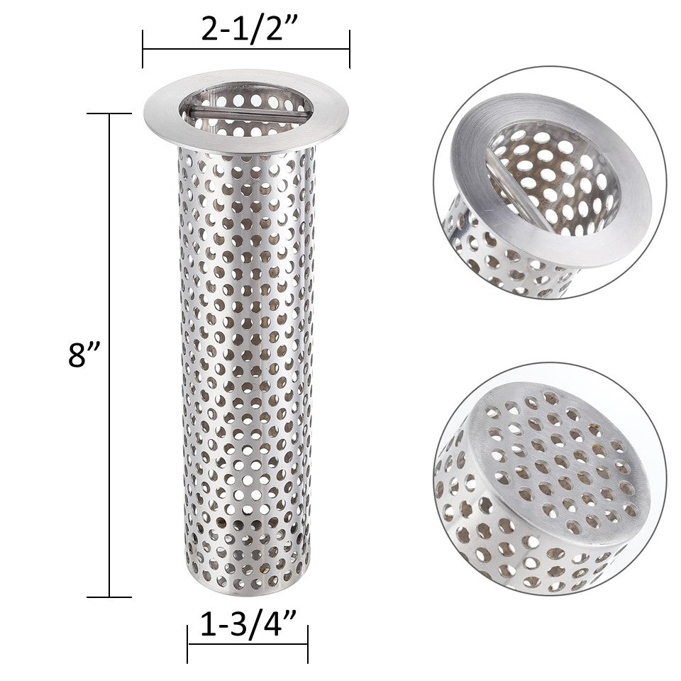 Leyso 2" Drain 8"H Stainless Steel Cylindrical Floor Sink Strainer with Handle