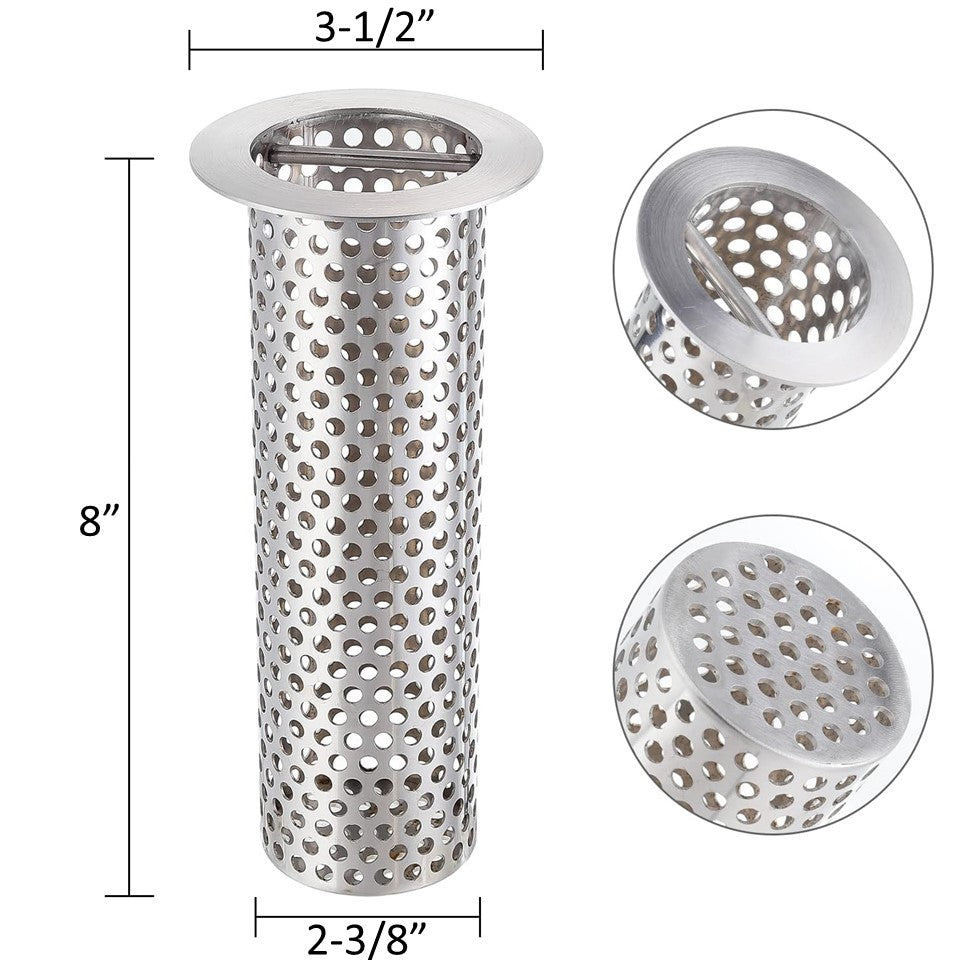 Leyso 3" Drain 8"H Stainless Steel Cylindrical Floor Sink Strainer with Handle