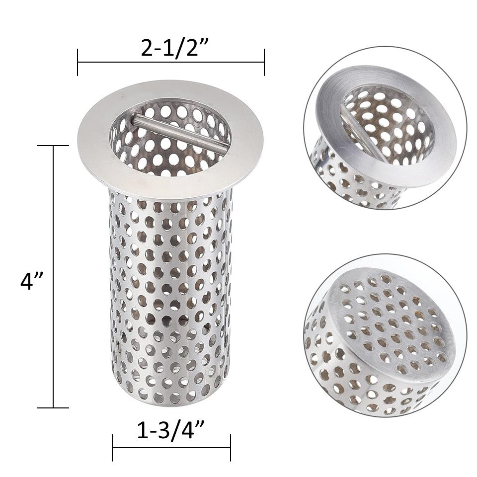 Leyso 2" Drain 4"H Stainless Steel Cylindrical Floor Sink Strainer with Handle