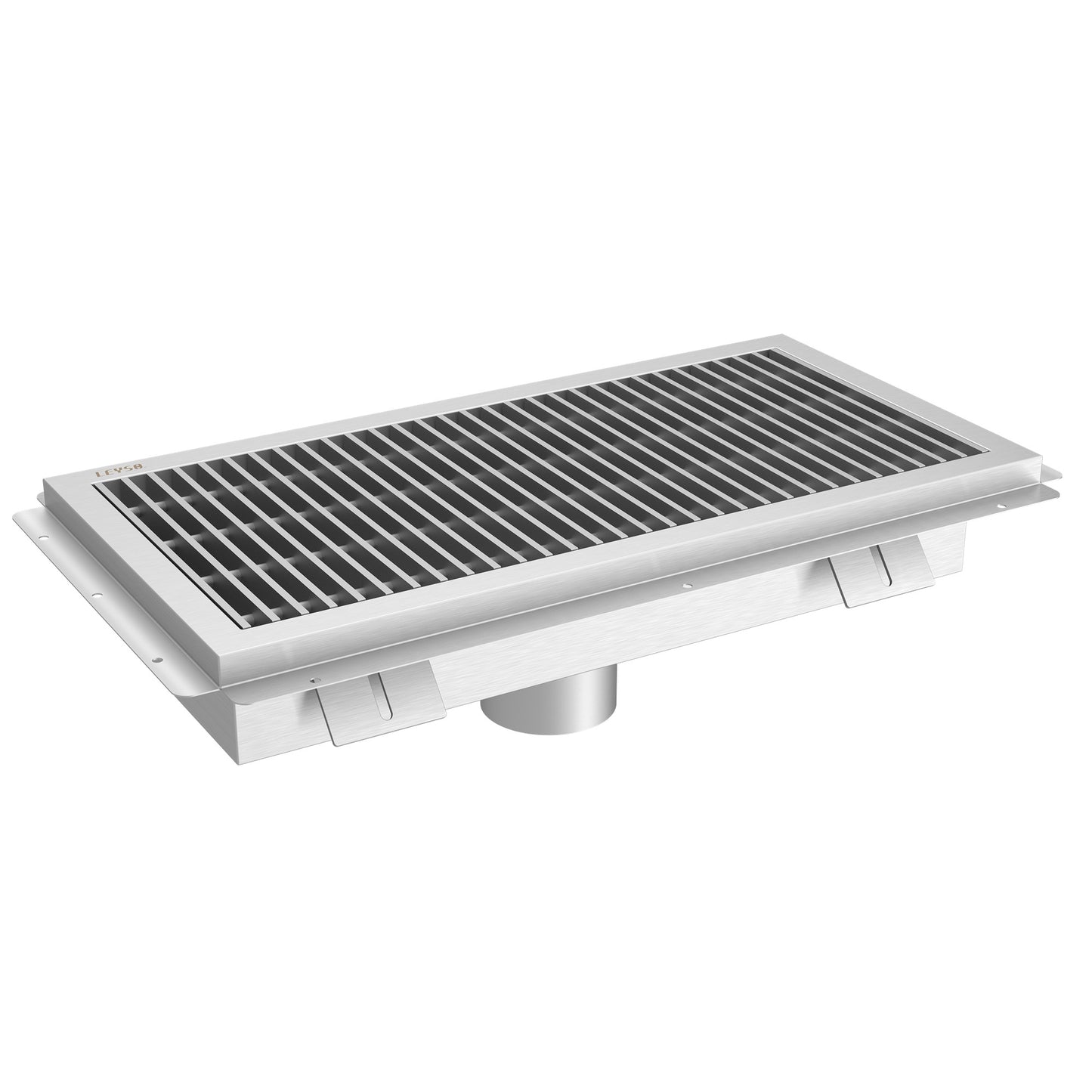 Leyso 14-Gauge Stainless Steel Floor Trough with Removable Grate and Strainer Basket, Commercial Floor Drainer Used for Restaurants Kitchen, Hotels, Industrial Facilities.