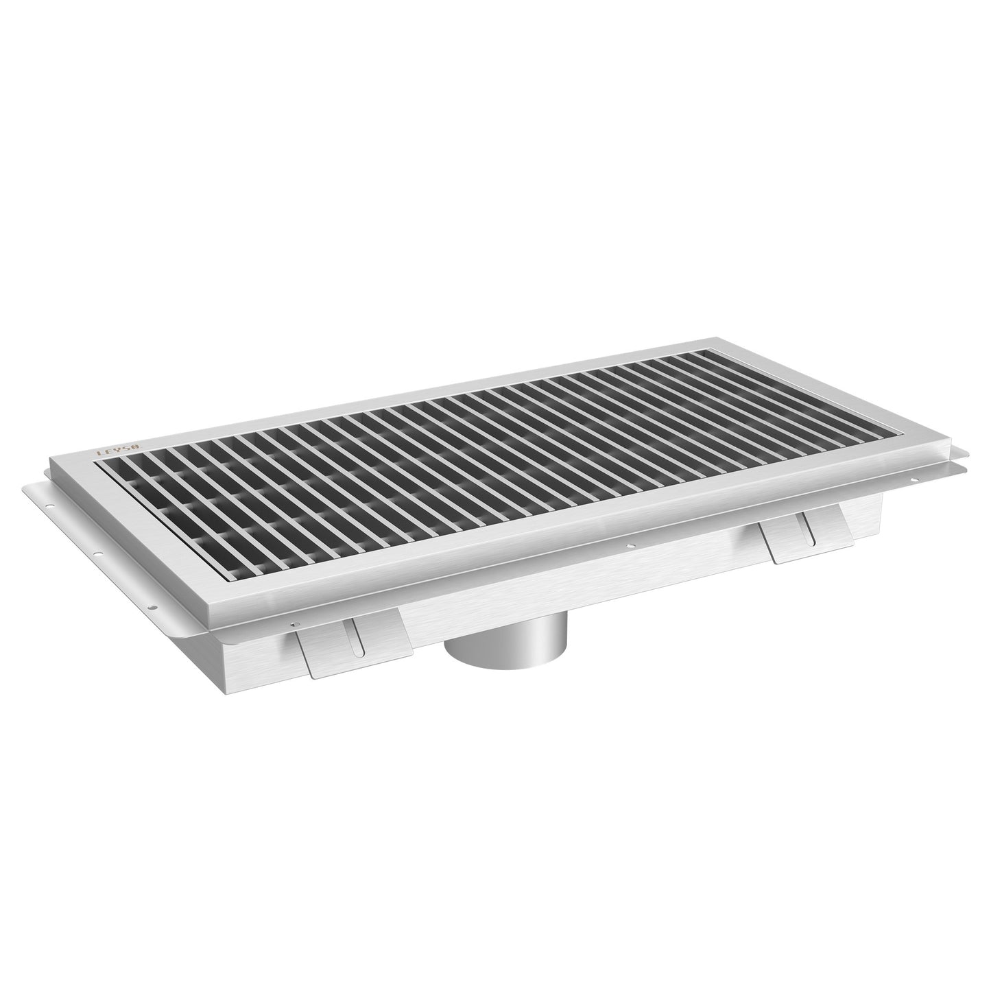 Leyso 14-Gauge Stainless Steel Floor Trough with Removable Grate and Strainer Basket, Commercial Floor Drainer Used for Restaurants Kitchen, Hotels, Industrial Facilities.