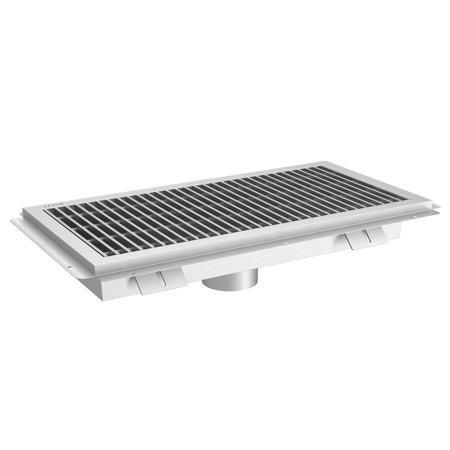 Leyso 14-Gauge Stainless Steel Floor Trough with Removable Grate and Strainer Basket, Commercial Floor Drainer Used for Restaurants Kitchen, Hotels, Industrial Facilities.