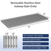 Leyso 12" x 48" 14-Gauge Stainless Steel Floor Trough with Removable Grate and Strainer Basket, Commercial Floor Drainer Used for Restaurants Kitchen, Hotels, Industrial Facilities.