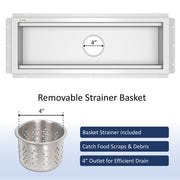 Leyso 14-Gauge Stainless Steel Floor Trough with Removable Grate and Strainer Basket, Commercial Floor Drainer Used for Restaurants Kitchen, Hotels, Industrial Facilities.