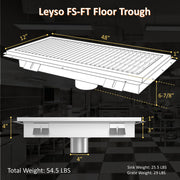 Leyso 14-Gauge Stainless Steel Floor Trough with Removable Grate and Strainer Basket, Commercial Floor Drainer Used for Restaurants Kitchen, Hotels, Industrial Facilities.