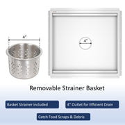 Leyso 14-Gauge Stainless Steel Floor Trough with Removable Grate and Strainer Basket, Commercial Floor Drainer Used for Restaurants Kitchen, Hotels, Industrial Facilities.