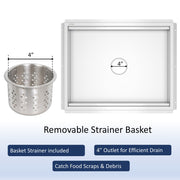 Leyso 14-Gauge Stainless Steel Floor Trough with Removable Grate and Strainer Basket, Commercial Floor Drainer Used for Restaurants Kitchen, Hotels, Industrial Facilities.