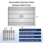 Leyso 24" x 42" 14-Gauge Stainless Steel Floor Trough with Removable Grate and Strainer Basket, Commercial Floor Drainer Used for Restaurants Kitchen, Hotels, Industrial Facilities.