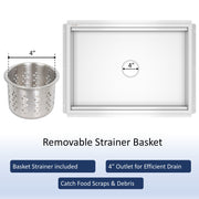 Leyso 14-Gauge Stainless Steel Floor Trough with Removable Grate and Strainer Basket, Commercial Floor Drainer Used for Restaurants Kitchen, Hotels, Industrial Facilities.