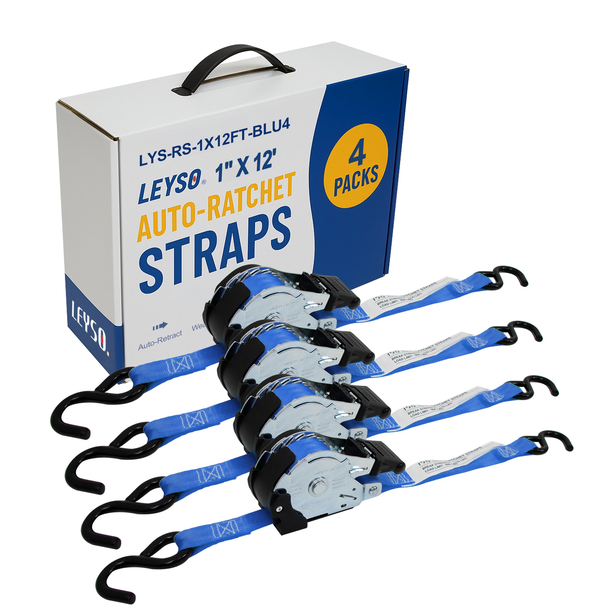 Leyso Retractable Ratchet Straps, Auto Ratchet Straps, Retractable Ratchet Tie Down Straps for Jet Skis, Motorcycles, Boats