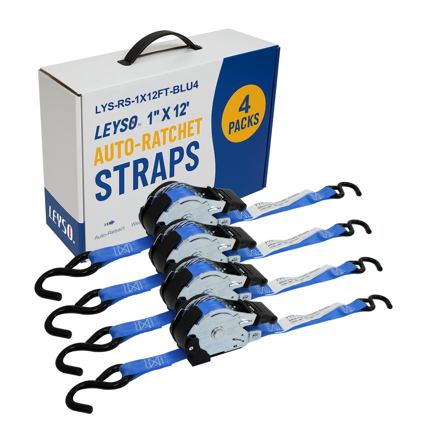 Leyso Retractable Ratchet Straps, Auto Ratchet Straps, Retractable Ratchet Tie Down Straps for Jet Skis, Motorcycles, Boats