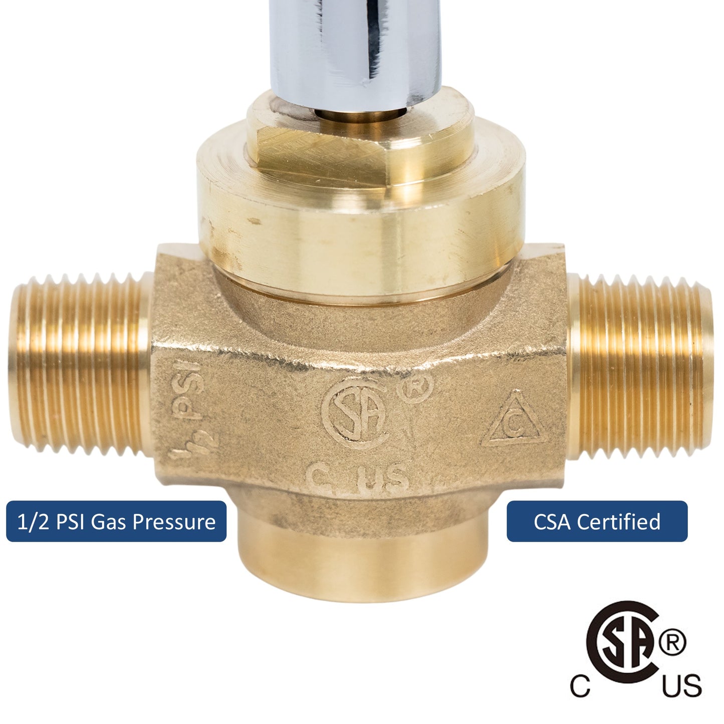 Leyso WR-GV Copper Gas Valve with Handle for Commercial Chinese Wok Range, CSA Approved, 1/2" NPT x 1/2" NPT, Marking: 1/2 PSI E CV-168