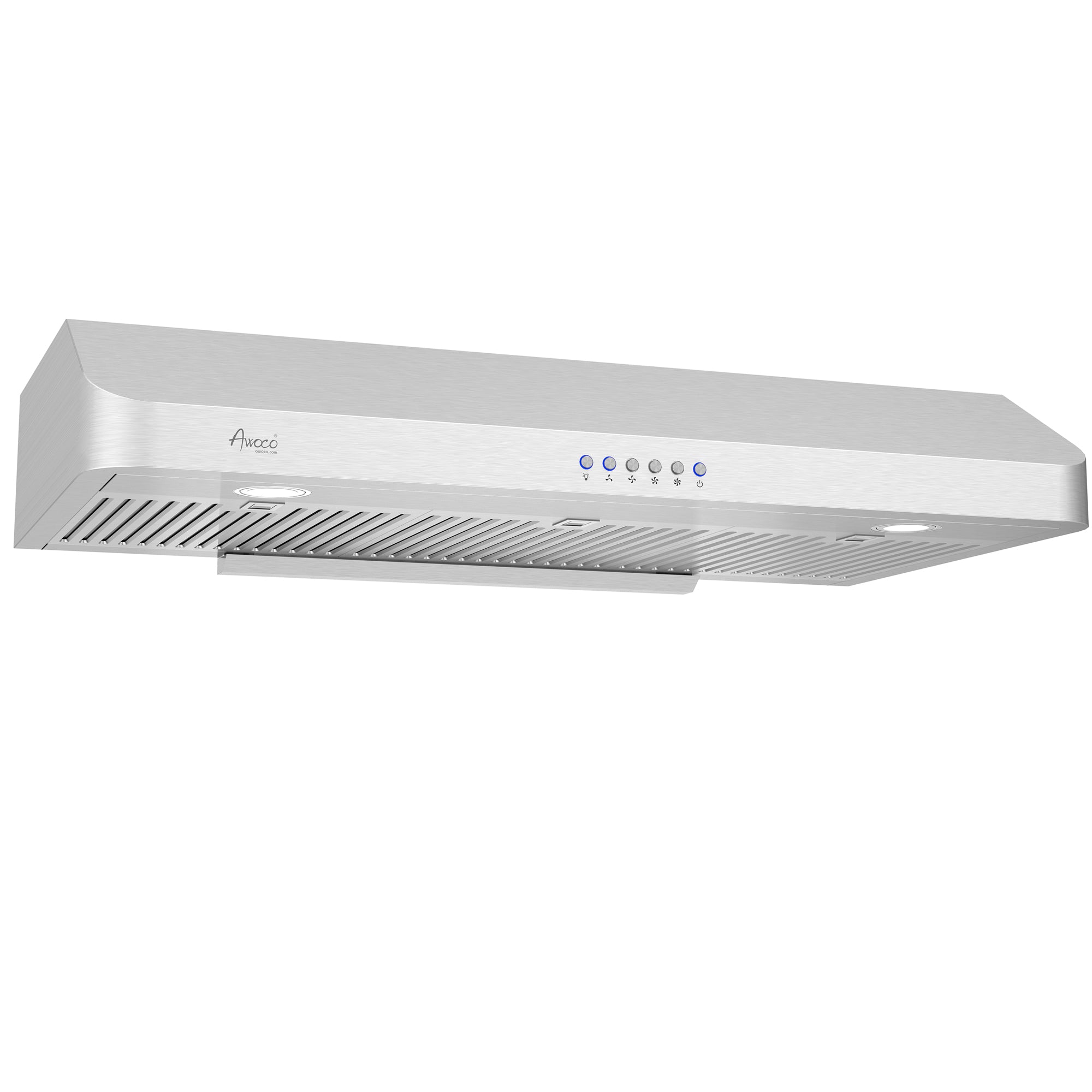 Awoco RH-C06-36 Classic 6" High Stainless Steel Under Cabinet 4 Speeds 900CFM Range Hood with 2 LED Lights Top Vent