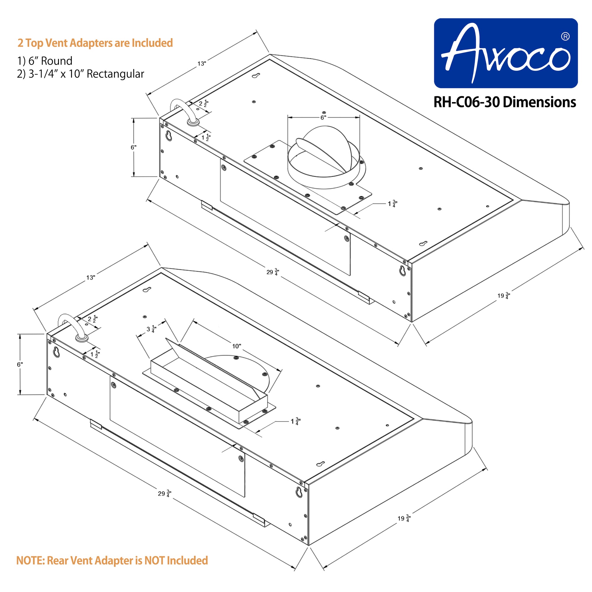 Awoco RH-C06-30 Classic 6 High Stainless Steel Under Cabinet 4 Speeds