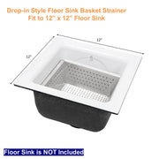 Leyso Stainless Steel Floor Sink Drop-in Basket Strainer Sink Drain Cover 8-1/2" x 8-1/2” x 3-1/8” for Kitchen, Restaurant, Bar, Buffet