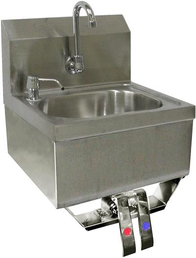 Stainless Steel Wall Mount Hand Sink 16" x 15" with Knee Operated Valve and Lead Free Faucet, HS-1615KG