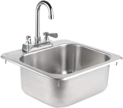 Standard Size 16" x 15" Drop-in Hand Sink with Lead Free 3-1/2” Spout Faucet & Strainer, ETL Certified, HS-1615IHG