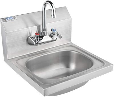 Stainless Steel Wall Mount Hand Sink with 4" Gooseneck Faucet and Strainer, ETL Certified, HS-1615WG