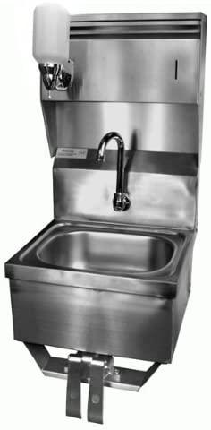 Stainless Steel Wall Mount Hand Sink 16"x 15"w/Knee Operated Valve Lead Free, Towel and Soap Dispenser, HS-1615KCG