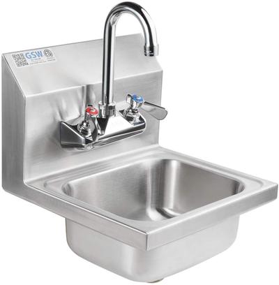 Mini Wall Mount Hand Sink with Lead Free Faucet & Strainer, ETL Certified, HS-0810WG