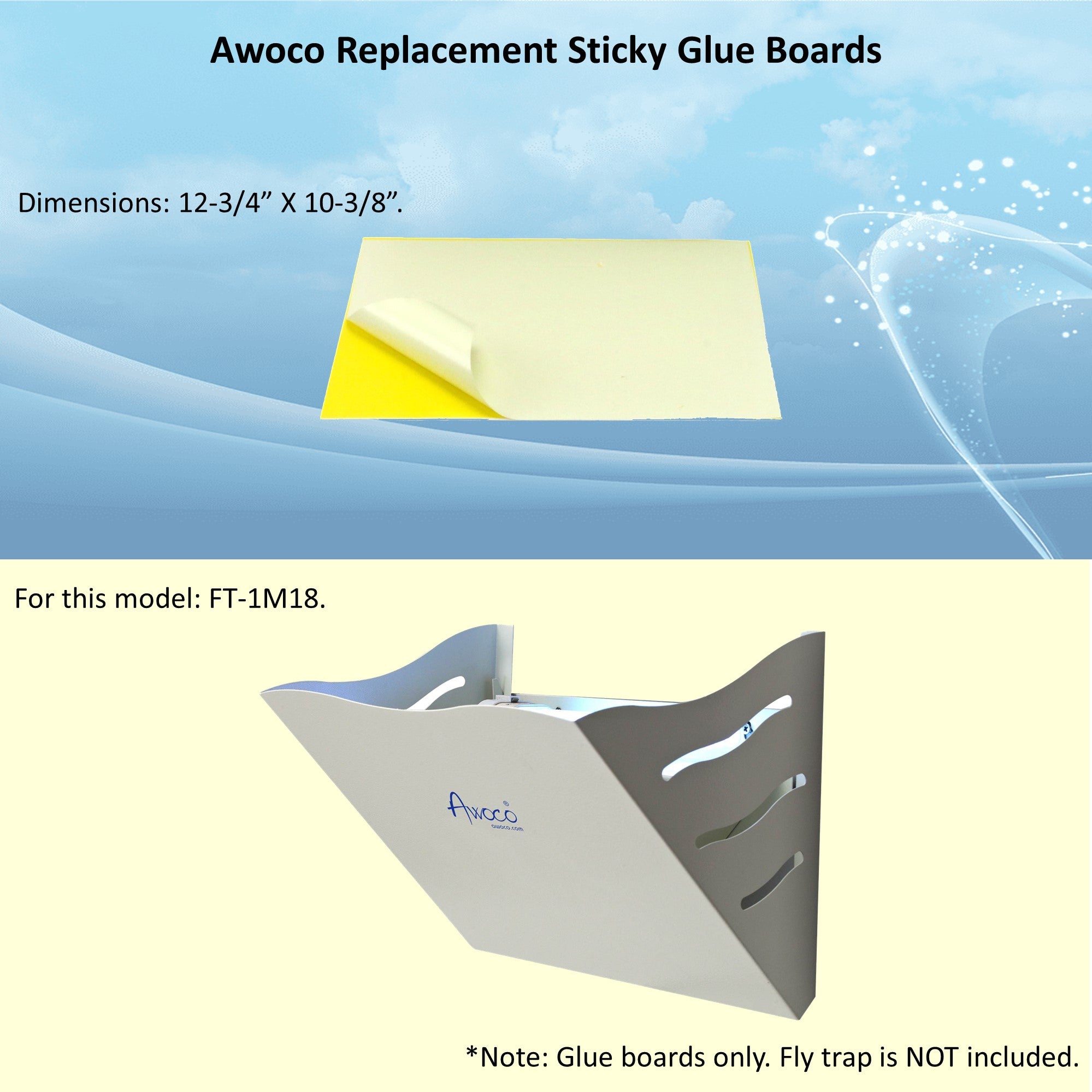 Awoco Pack of 5 Replacement Sticky Glue Boards for Metal Wall Mount Sticky Fly Trap Lamp (5 Glue Boards for FT-1M18)