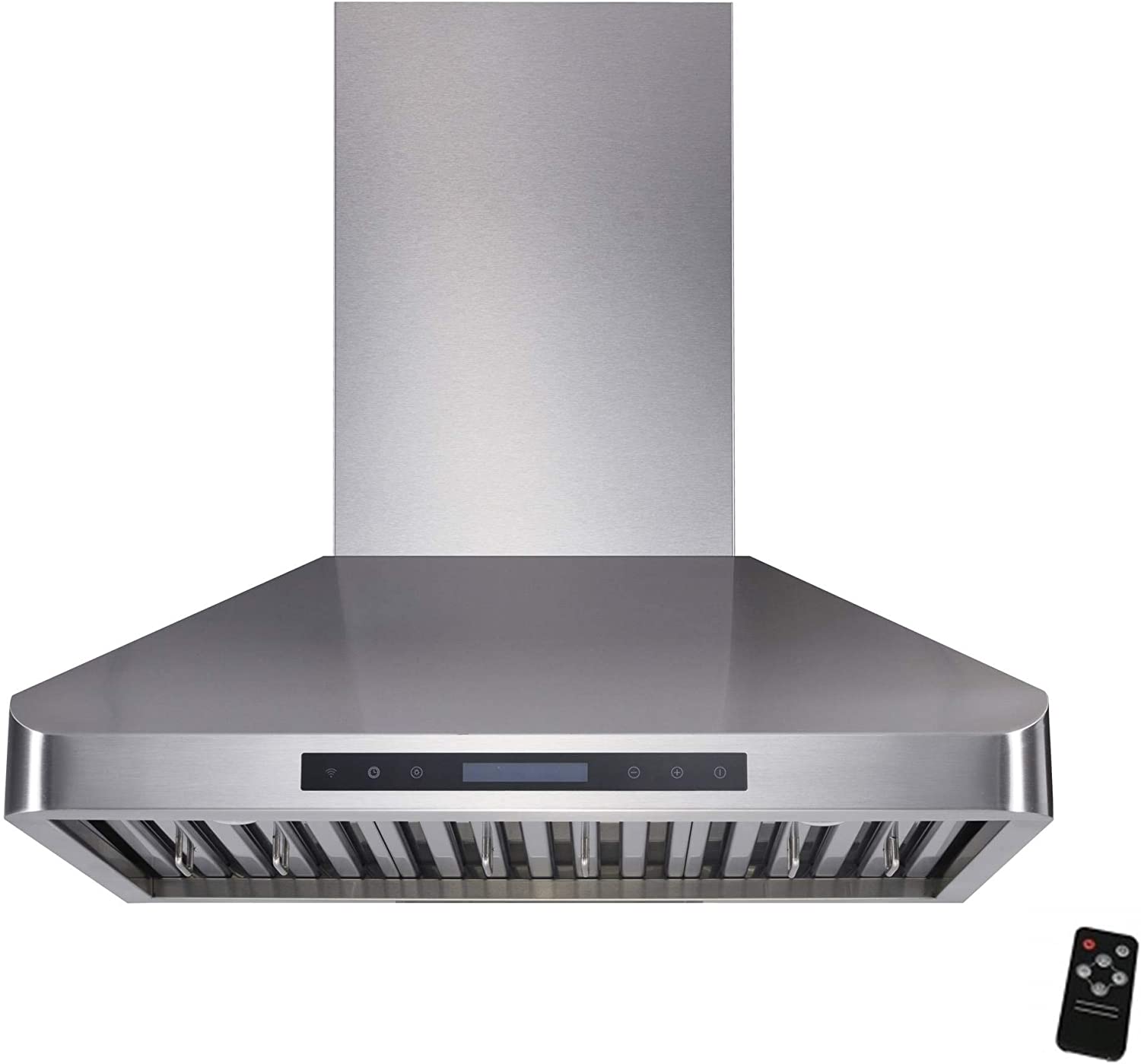 Awoco RH-WT-36XL 56-1/2"H Stainless Steel Range Hood 4 Speeds, 6” Round Top Vent 900CFM 2 LED Lights & Remote Control (36" Wall Mount XL)