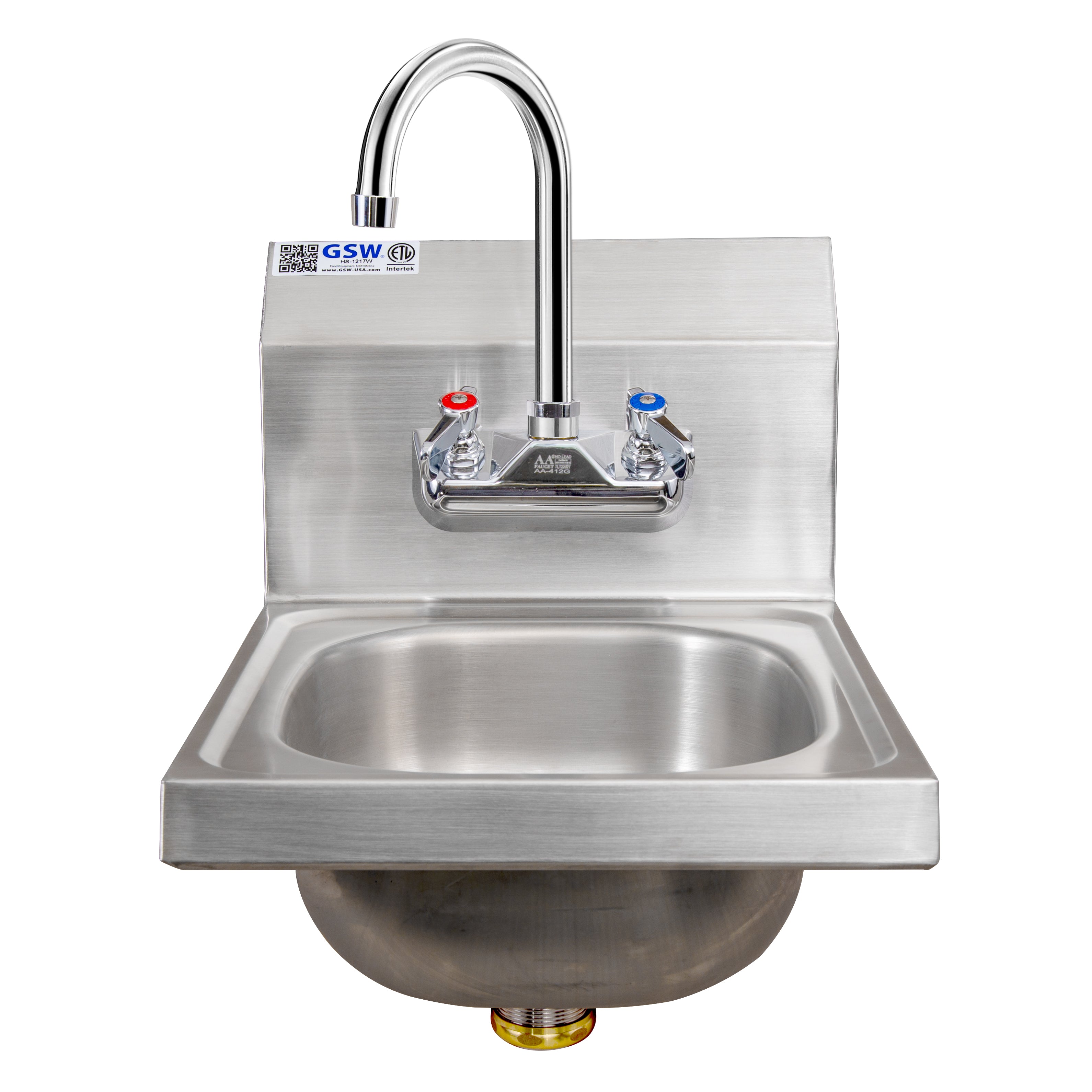 Compact Wall Mount Hand Sink with Lead Free Faucet & Strainer, ETL Certified, HS-1217W