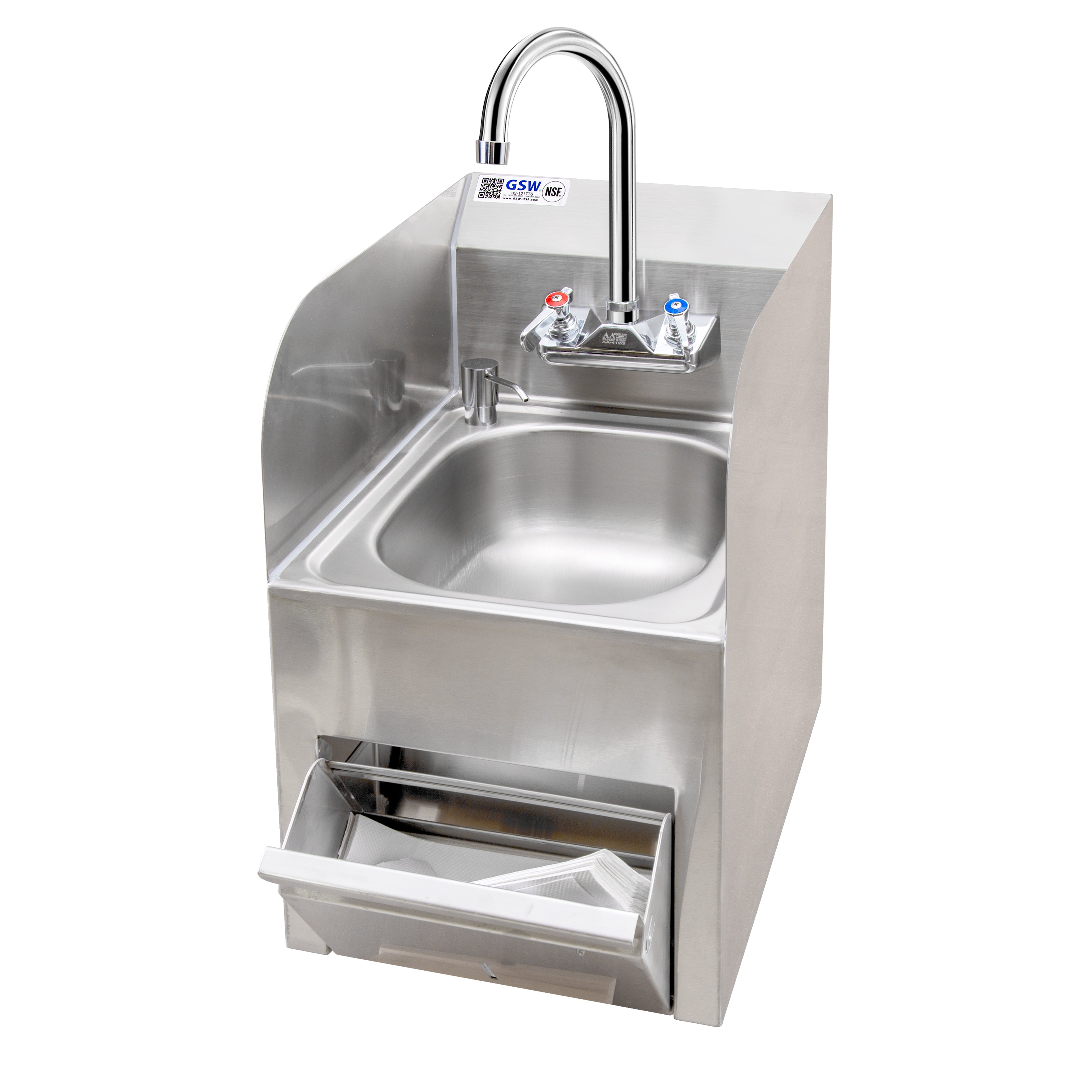 Splash Guard Hand Sink with Towel and Soap Dispenser, HS-1217TS