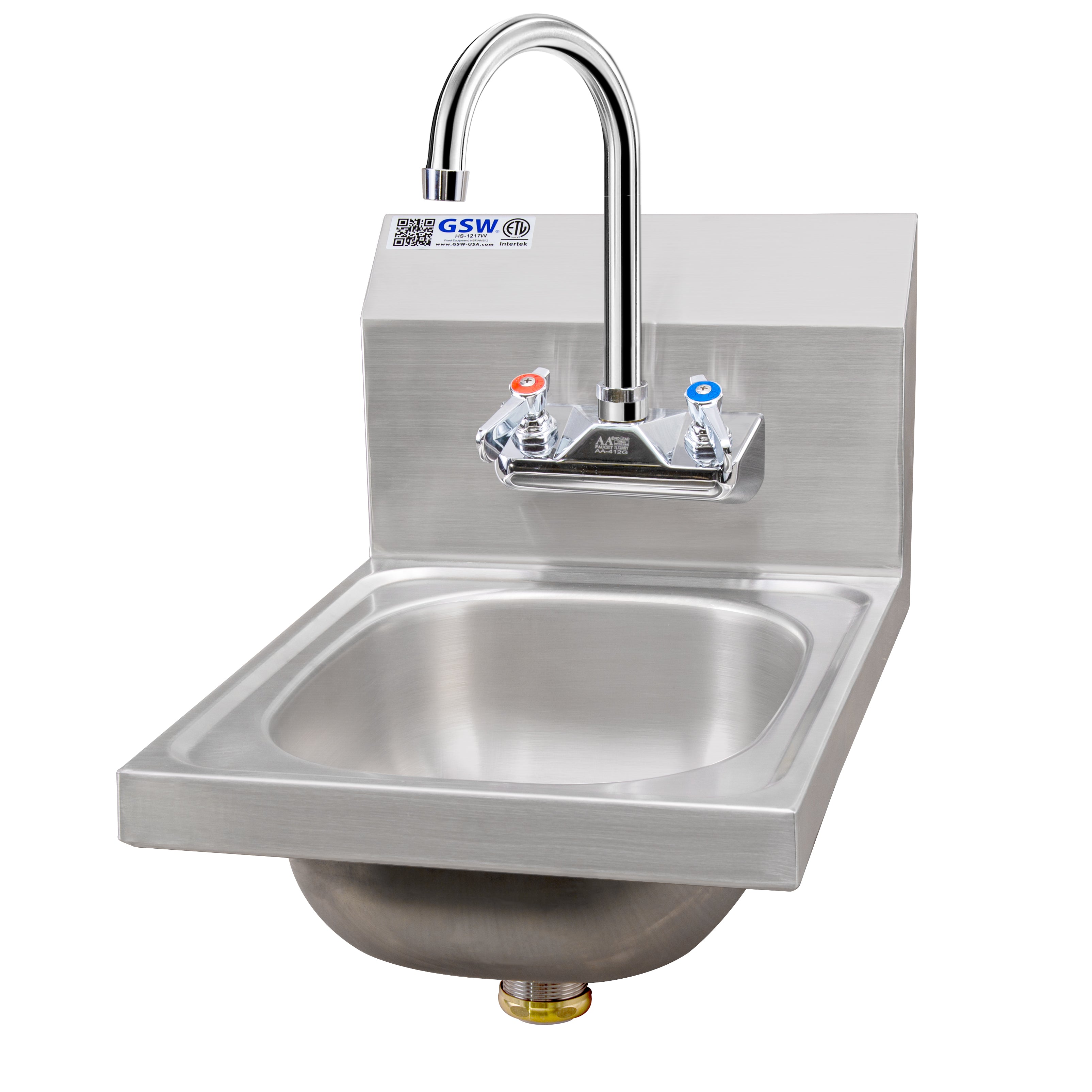 Compact Wall Mount Hand Sink with Lead Free Faucet & Strainer, ETL Certified, HS-1217W