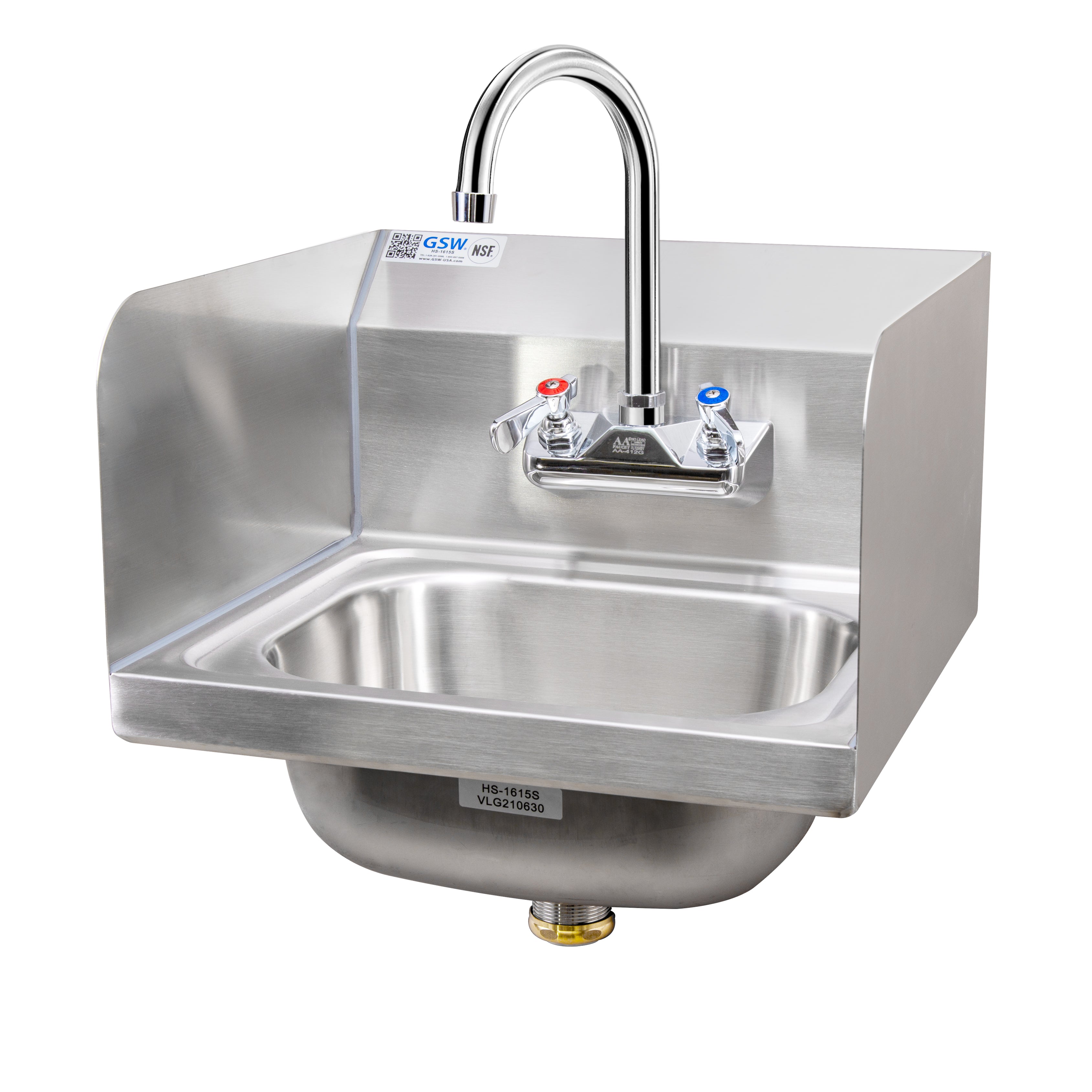 Standard Size Wall Mount Hand Sink with Welded Splash Guards ETL Certified, HS-1615S